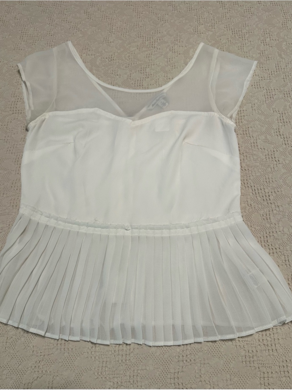 American Eagle Outfitters White Sheer Yoke Pleated Peplum Top